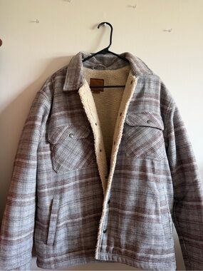 Cotton On Taupe & Cream Plaid Sherpa Jacket